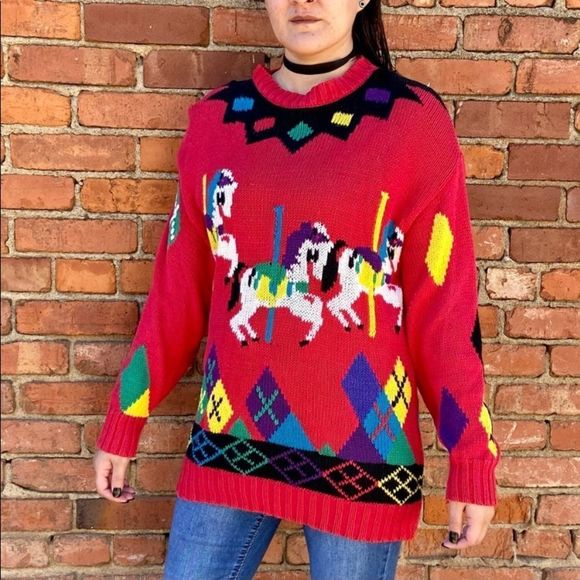 Vintage Sweaters Vintage The Import Carousel Horse Knit